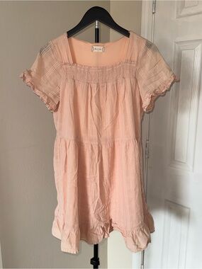 Altar'd State Peach Smocked Square-Neck Mini Dress